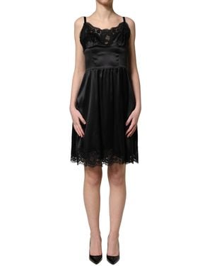 Dolce & Gabbana Black Silk Satin Lace Sleeveless Mini Dress