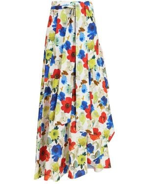 Sara Roka Multicolour Linen Long Skirt - Blue
