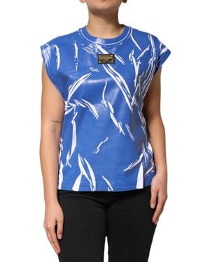 Dolce & Gabbana Blue White Cotton Logo Plaque Tank Top