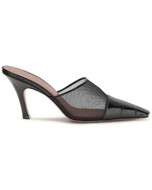 AMINA MUADDI Black Calf Leather Bos Taurus Mules - Grey