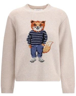 Maison Kitsuné Cream Merino Wool Sweatshirt - White