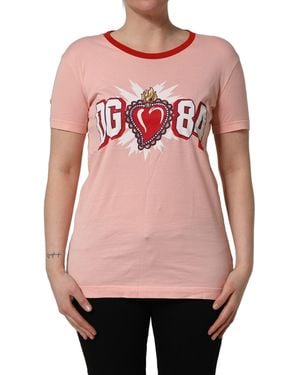 Dolce & Gabbana Pink Graphic Print Cotton Crew Neck T