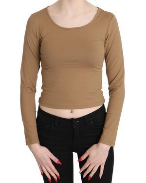 Gianfranco Ferré Round Neck Ls Slim Crop Top Brown Tsh3428 - Black