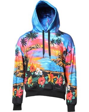 Dolce & Gabbana Multicolor Print Hooded Sweatshirt Sweater - Blue