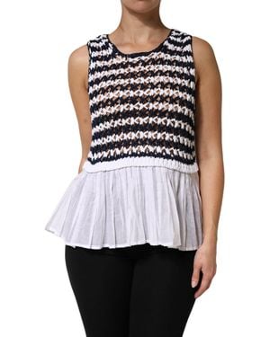 Dondup White Black Knitted Round Neck Sleeveless Tank Top