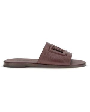 Dolce & Gabbana Brown Calf Leather Bos Taurus Flat Sandals