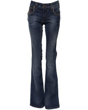 John Galliano Blue Cotton Mid Waist Wide Leg Denim Jeans