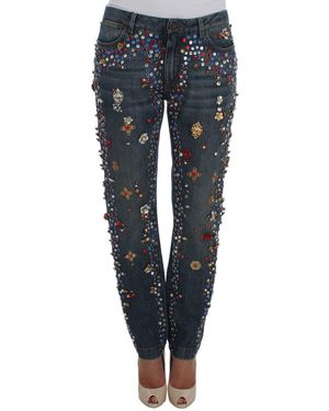 Dolce & Gabbana Crystal Roses Heart Embellished Jeans - Blue