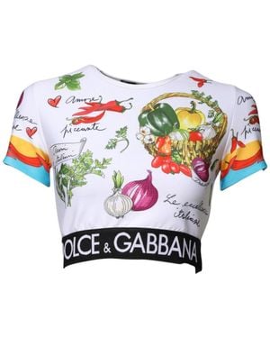 Dolce & Gabbana Multicolor Print Short Sleeves Cropped Top - Blue