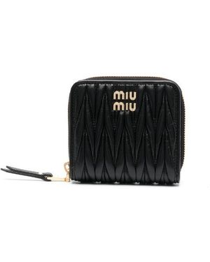 Miu Miu Matelassé Zip-Around Leather Purse - Black