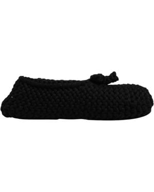 Dolce & Gabbana Black Wool Slip On Flats Ballerina Shoes