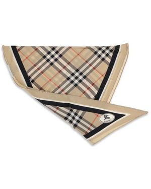 Burberry Check Silk Scarf With Knight Stamp - White