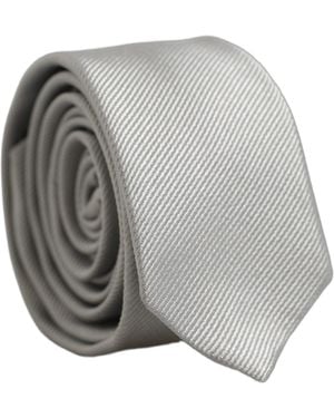 Dolce & Gabbana Men Light Gray Textured Silk Adjustable Tied Necktie Tie