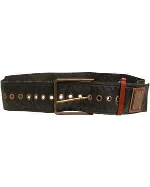 Dolce & Gabbana Men Black Wide Leather Dg Metal Buckle Belt - White