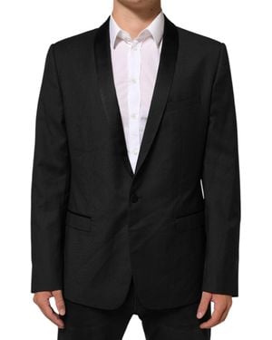 Dolce & Gabbana Black Wool Gold 1 Button Suit Coat Blazer