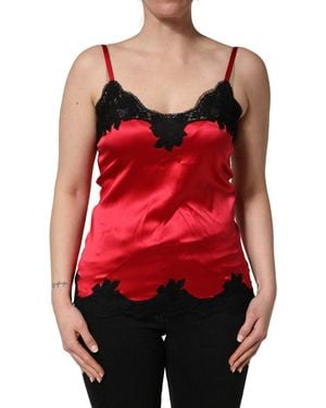 Dolce & Gabbana Red Silk Lace Trim Camisole Sleeveless Tank Top