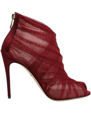 Dolce & Gabbana Red Tulle Ankle Boots Stiletto Heels Shoes
