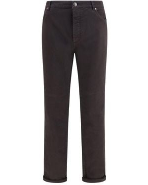 Brunello Cucinelli Brown Cotton Relaxed Fit Jeans - Black