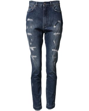 Dolce & Gabbana Blue Distressed Washed Logo Grace Denim Jeans