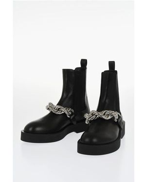 Jil Sander Leather Chelsea Booties With Chain Detail - Black