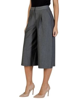 Ichi Grey Polyester Cropped Trousers - Black