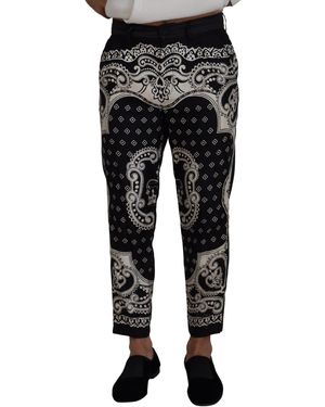 Dolce & Gabbana Elegant Bandana Print Silk-Cotton Pants - Black