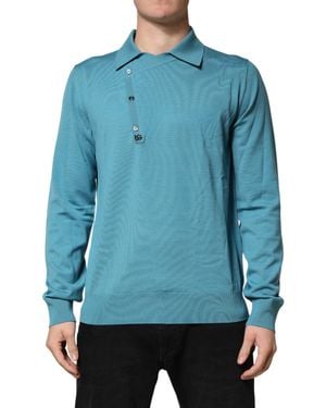 Dolce & Gabbana Teal Wool Collared Polo Pullover Jumper - Blue