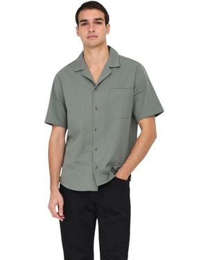 Only & Sons Green Cotton Shortsleeve Shirt - Gray