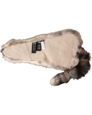 Dolce & Gabbana Brown Frost Fox Fur Neck Warmer Winter Scarf - Natural