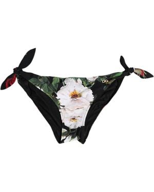 Dolce & Gabbana Black Side Tie Floral Bikini Bottom Swimwear