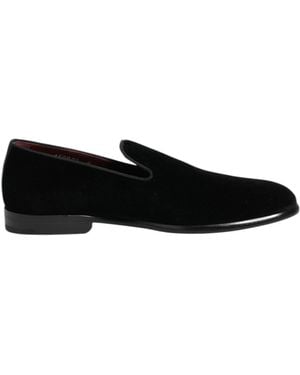 Dolce & Gabbana Black Velvet Loafers Formal Men Dress Shoes