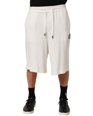 Dolce & Gabbana White Cotton Logo Plaque Men Bermuda Shorts - Natural