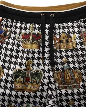 Dolce & Gabbana Multicolor Houndstooth Crown Men Sweatpants Pants - Black