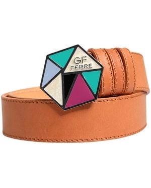 Gianfranco Ferré Orange Leather Hexagon Metal Buckle Waist Belt