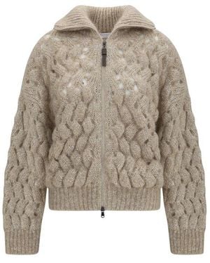 Brunello Cucinelli Beige Mohair Cardigan - Natural