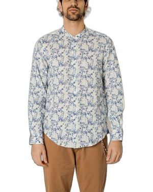 Gianni Lupo Blue Linen Pattern Shirt - Grey
