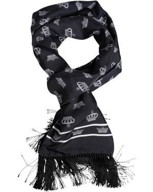 Dolce & Gabbana Silk Crown Fringes Foulard Scarf - Black