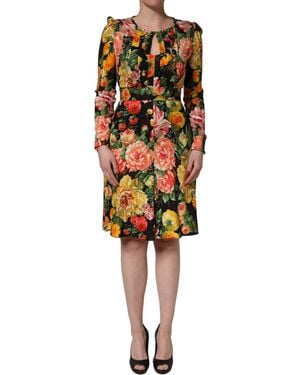 Dolce & Gabbana Multicolour Floral Print Longsleeve Midi Dress
