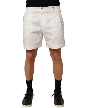 Dolce & Gabbana White Cotton Mid Waist Men Bermuda Shorts - Multicolor