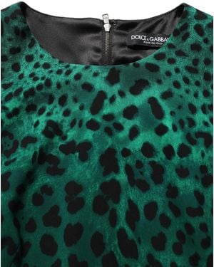 Dolce & Gabbana Green Leopard Print Silk Knee Length Dress