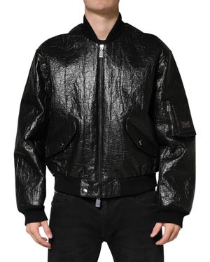 Dolce & Gabbana Black Cellulose Leather Fullzip Biker Jacket
