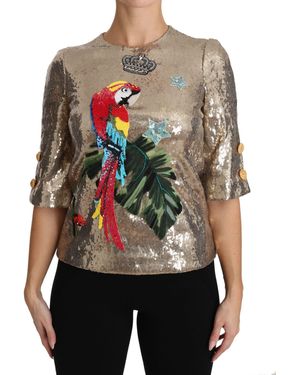 Dolce & Gabbana Sequined Parrot Crystal Blouse - Metallic