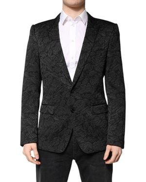 Dolce & Gabbana Martini Brocade Single Breasted Blazer - Black