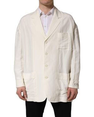 Dolce & Gabbana Off White Flax Single Breasted Blazer Jacket - Natural