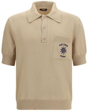Balmain Beige Cotton Polo Shirt - Natural