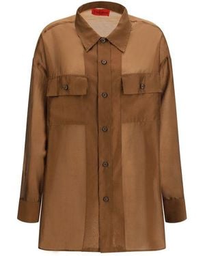 THE LATEST Brown Lycra Dress Shirt