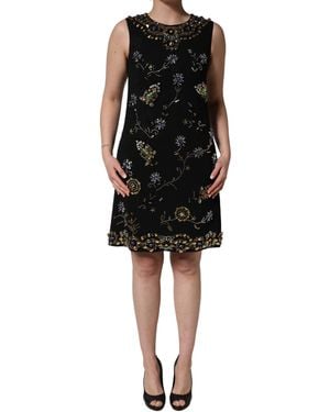 Dolce & Gabbana Black Sleeveless Floral Bead Embellishments Dress