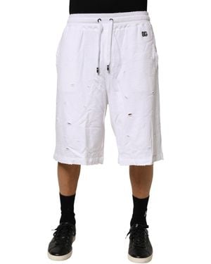 Dolce & Gabbana White Distressed Cotton Men Bermuda Shorts