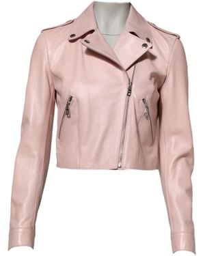 Dolce & Gabbana Light Collar Leather Biker Jacket Taurus Clothing - Pink
