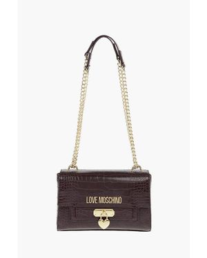Moschino Love Crocodile Printed Faux Leather Crossbody Bag - White